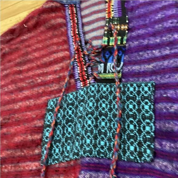 Boho Surfer Beach Sweater Adult L Tribal Beach Knit Aqua ColorBlock Pullover M/L - Picture 12 of 16